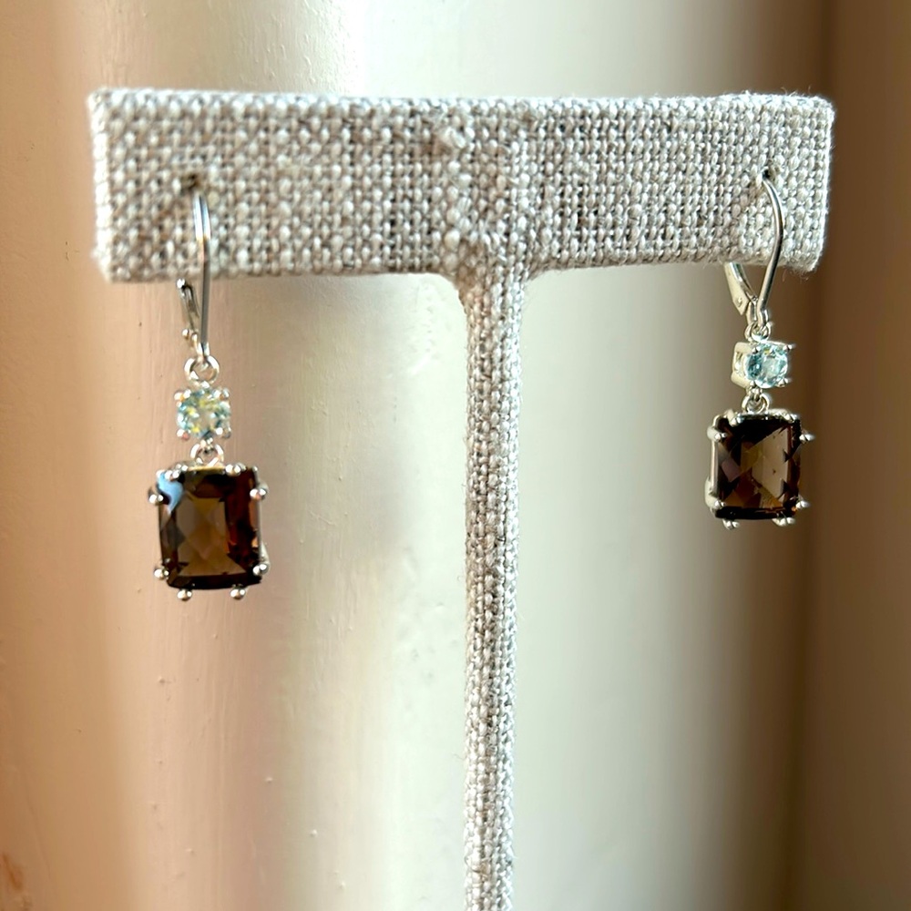 Ross Simon Smokey Quartz Aquamarine earrings - Picture 8 of 8